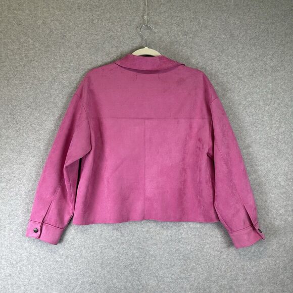 Zara Basic Jacket Women's XS Pink Faux Suede Long Sleeve Snap Front Barbie Biker - Picture 7 of 13